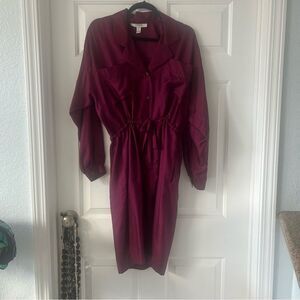 I.Magnin Vintage 100% Silk Burgundy Draw String Dress